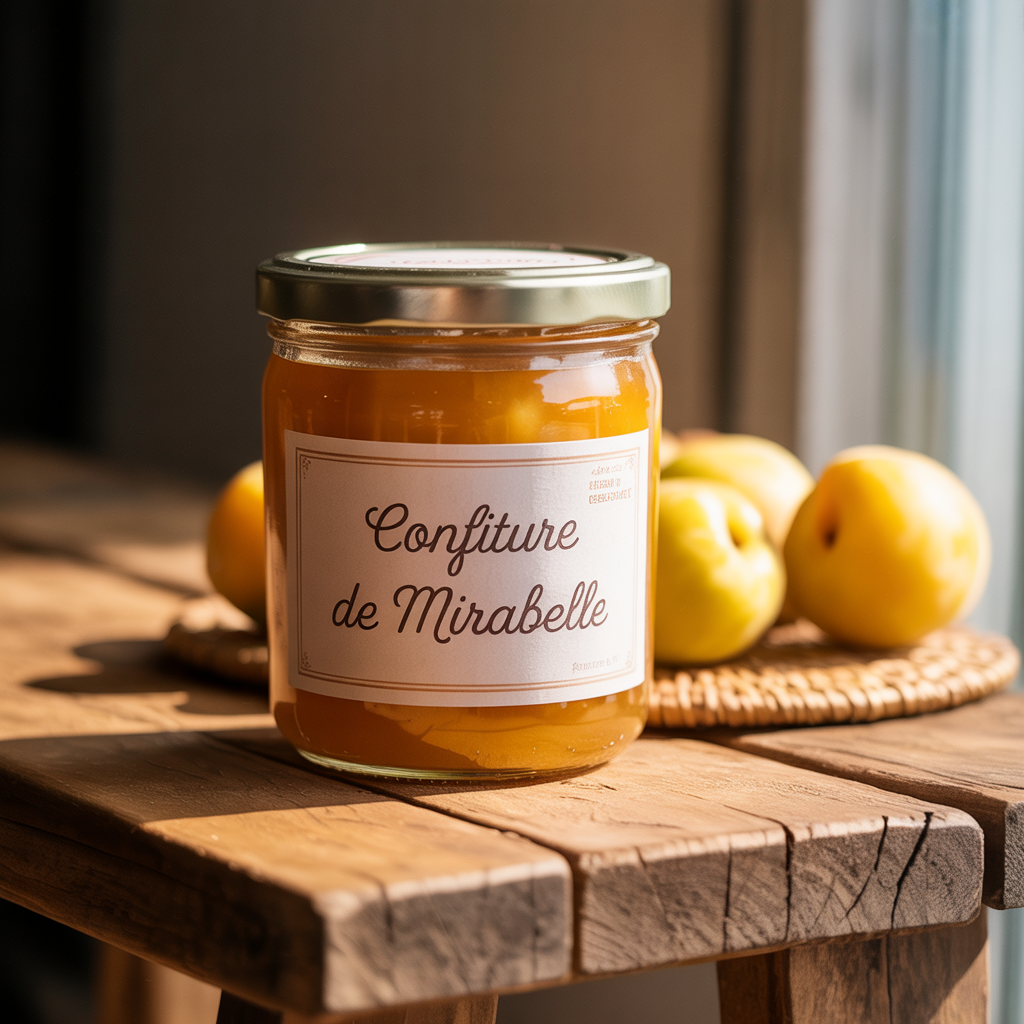 confiture-mirabelle Pot de confiture de mirabelle avec étiquette